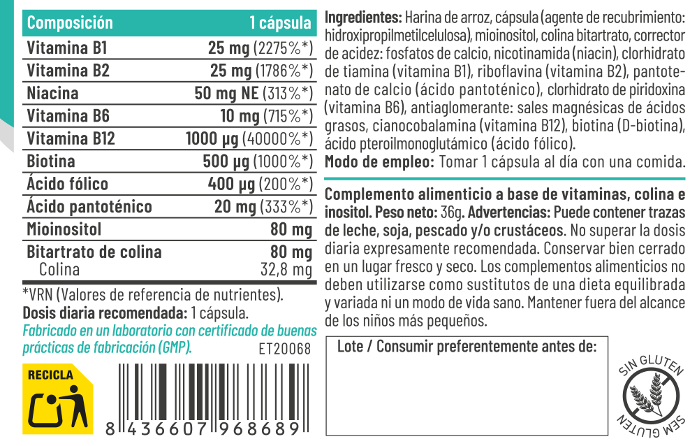 B Complex 60 Cápsulas – Feralive (imagen 2)