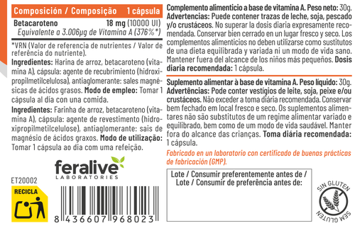 Beta-Caroteno 60 Cápsulas – Feralive (imagen 2)