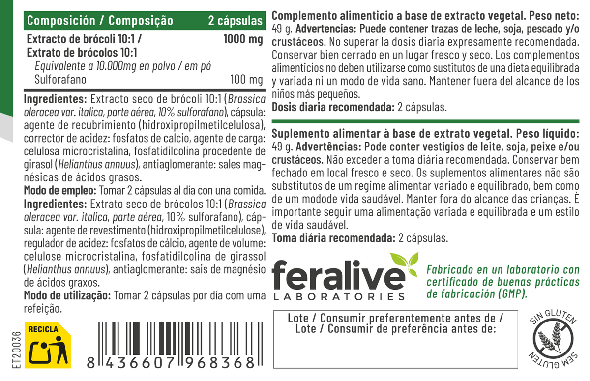 Brócoli Liposomado 60 cápsulas – Feralive (imagen 2)