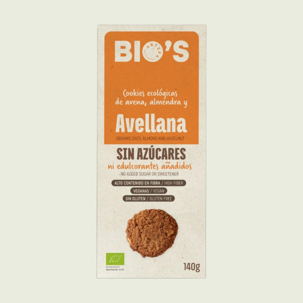 Artipa Cookies Bio's de avena, almendra y avellana sin gluten, 140 g