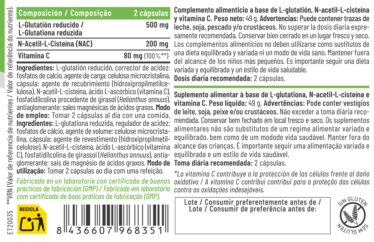 Glutatión 60 Cápsulas – Feralive (imagen 2)