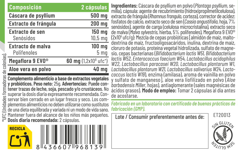 Laxo+ Probiotics Psyllium y Aloe 30 cáps – Feralive (imagen 2)