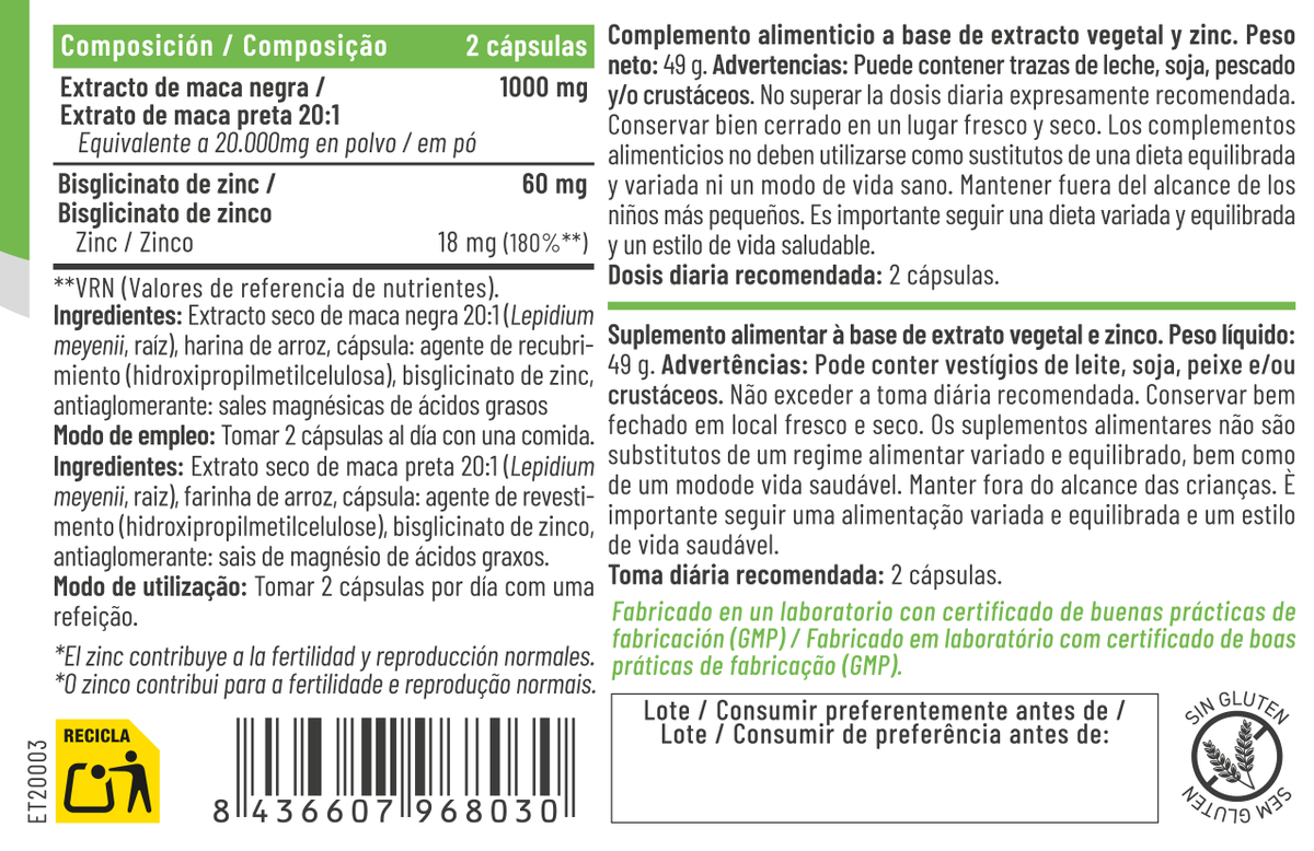 Maca Negra con Zinc 60 cápsulas – Feralive (imagen 2)