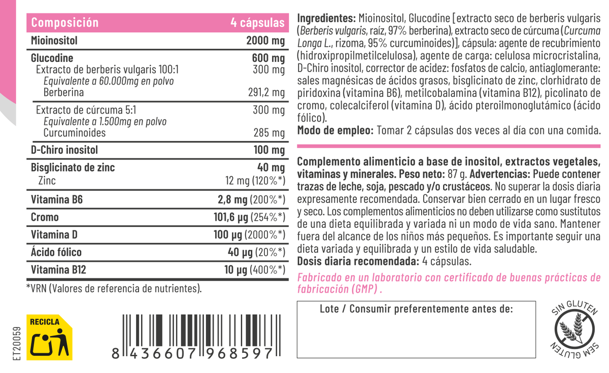Mio + D-Chiro Inositol 100 cáps – Feralive (imagen 2)