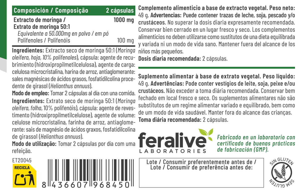 Moringa Liposomada 10:1 60 cápsulas – Feralive (imagen 2)