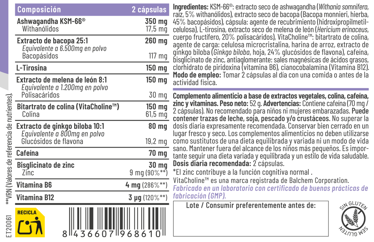 Neuro 10 Ashwagandha, Bacopa y Ginkgo – Feralive (imagen 2)