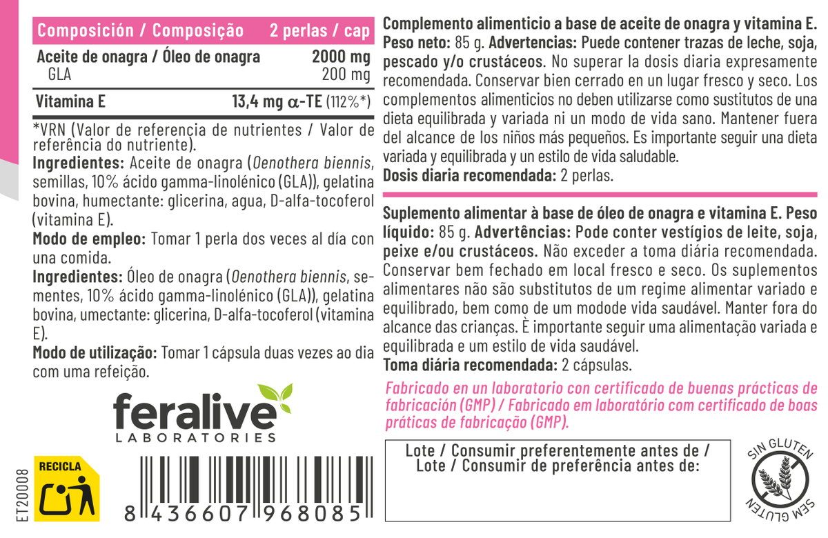 Onagra + Vitamina E 60 perlas – Feralive (imagen 2)