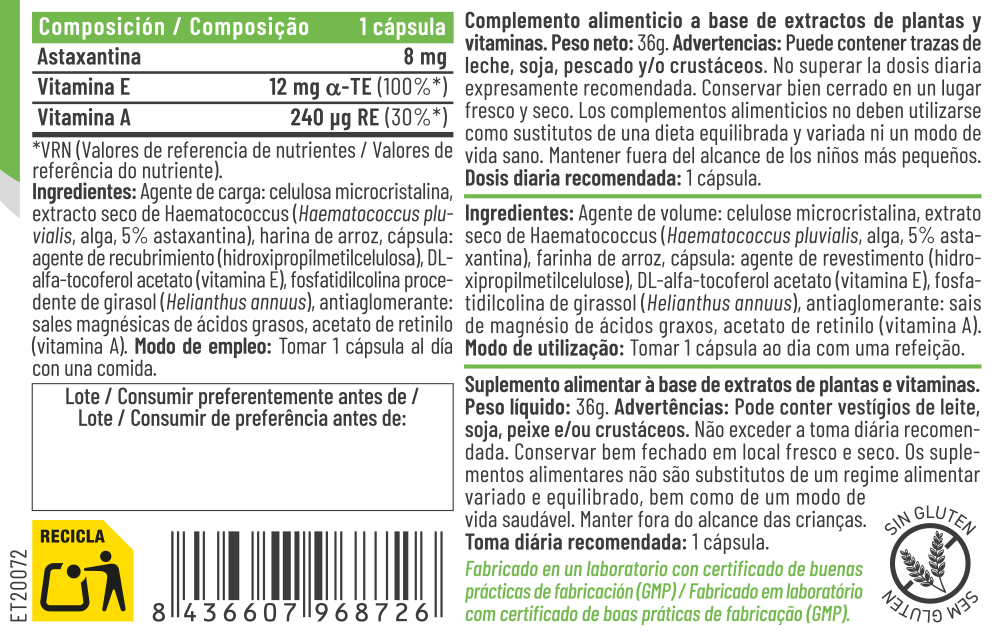 Súper Astaxan+ 8 mg 60 cápsulas – Feralive (imagen 2)