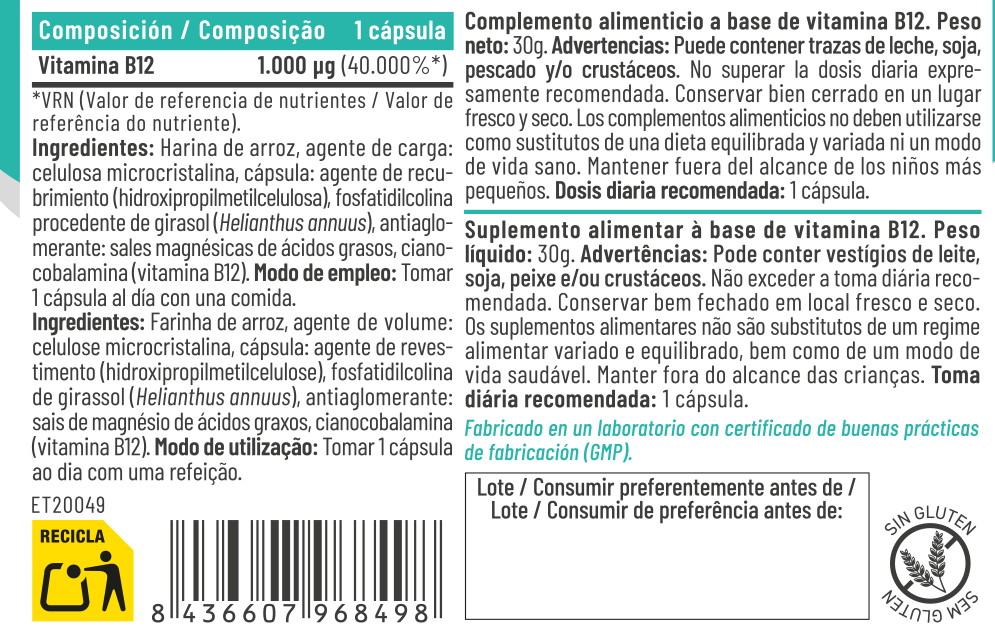 Vitamina B12 Liposomada Vegana 60 cáps – Feralive (imagen 2)