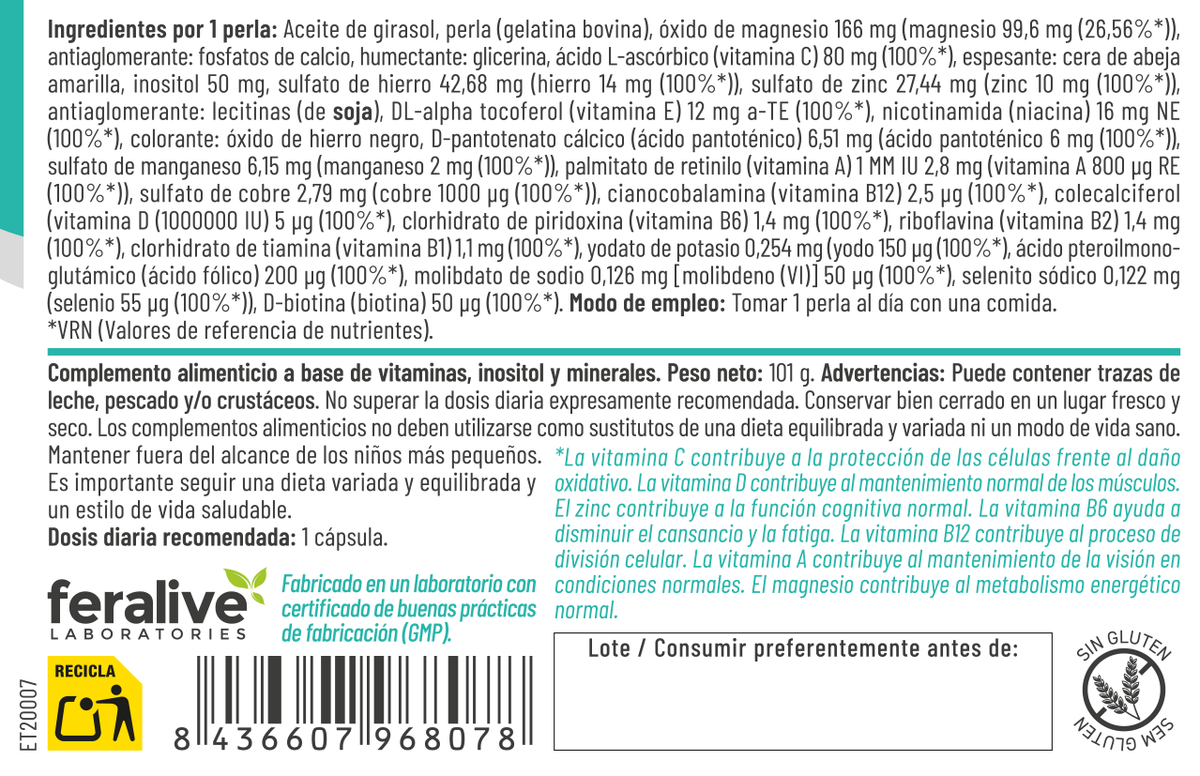 Vitamin Complex Multivitamínico 60 perlas – Feralive (imagen 2)