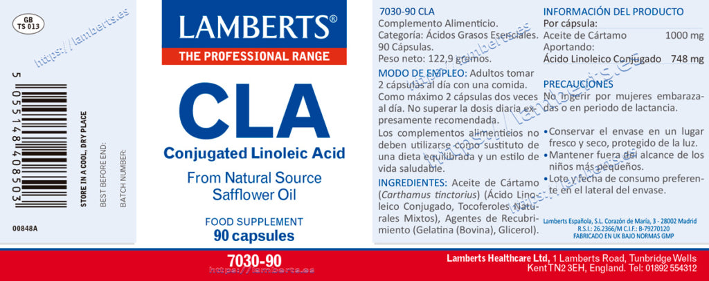 CLA 748 mg 90 cápsulas – Lamberts (imagen 2)
