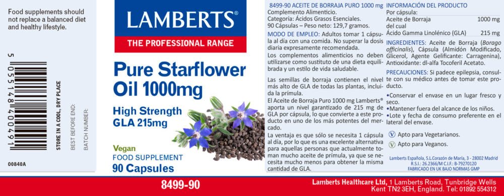 Aceite de Borraja 1000 mg 90 cápsulas – Lamberts (imagen 3)