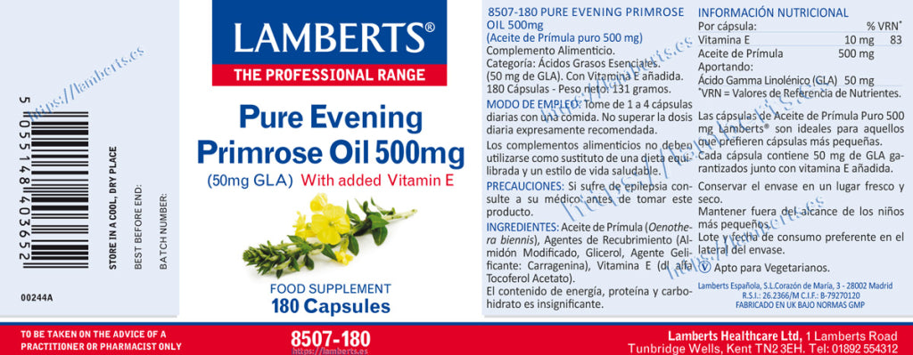 Aceite de Prímula 500 mg 180 cápsulas – Lamberts (imagen 2)