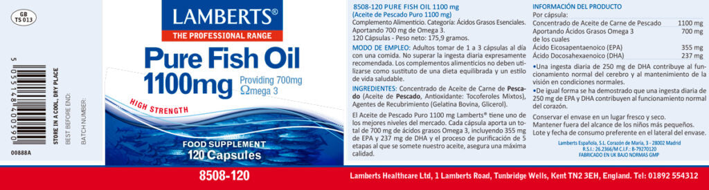 Aceite de Pescado Puro 1100 mg 120 cápsulas – Lamberts (imagen 2)
