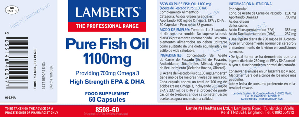Aceite de Pescado Puro 1100 mg 60 cápsulas – Lamberts (imagen 2)