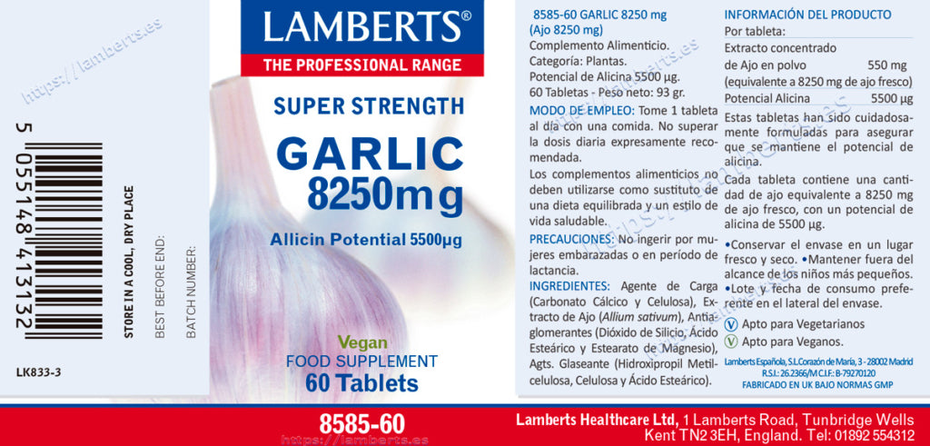 Ajo 8250 mg 60 tabletas – Lamberts (imagen 2)