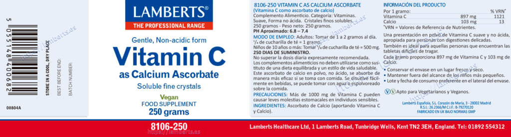 Ascorbato de Calcio 250 g – Lamberts (imagen 2)
