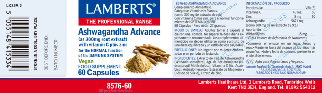 Ashwagandha Advance 60 cápsulas – Lamberts (imagen 2)