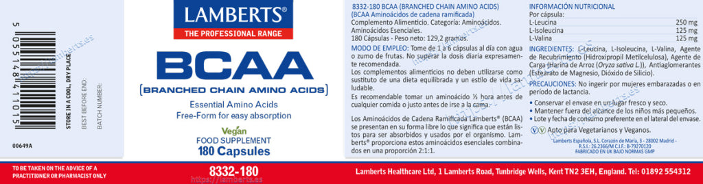 BCAA 180 cápsulas – Lamberts (imagen 2)