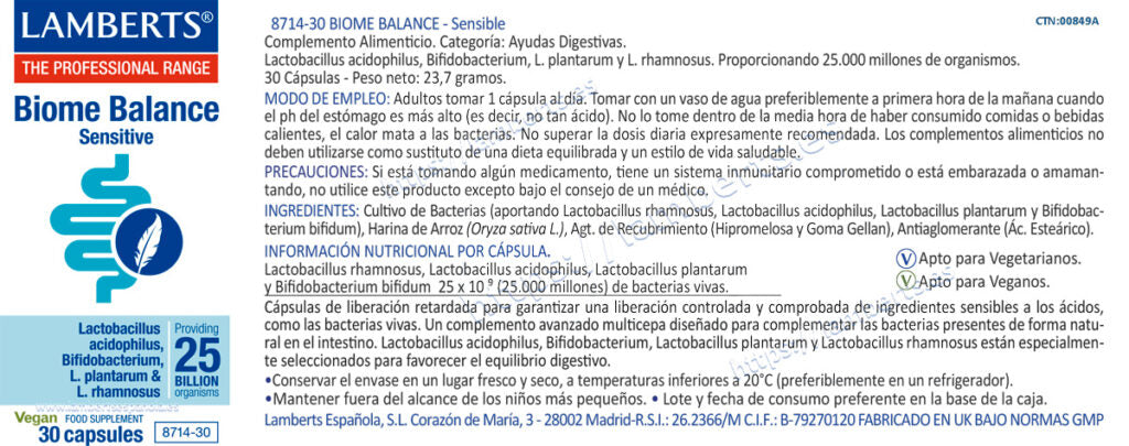 Biome Balance Sensitive 30 cáps – Lamberts (imagen 2)