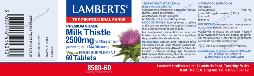 Cardo Mariano 2500 mg 60 tabletas – Lamberts (imagen 2)