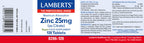 Zinc 25 mg 120 tabletas – Lamberts (imagen 2)
