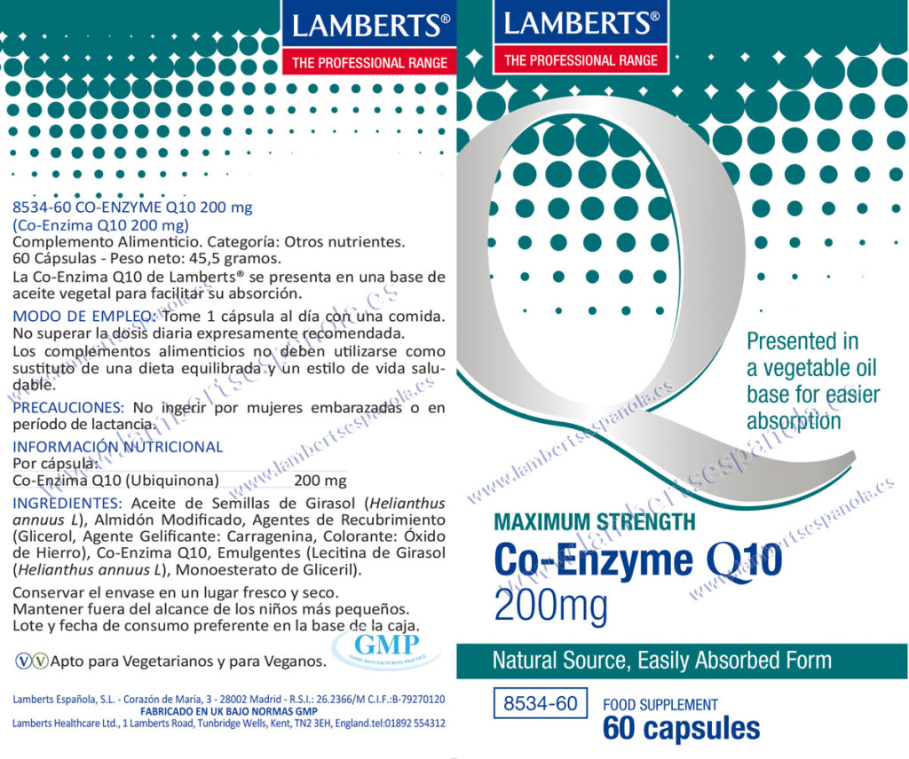 Coenzima Q10 200 mg 60 cápsulas – Lamberts (imagen 2)