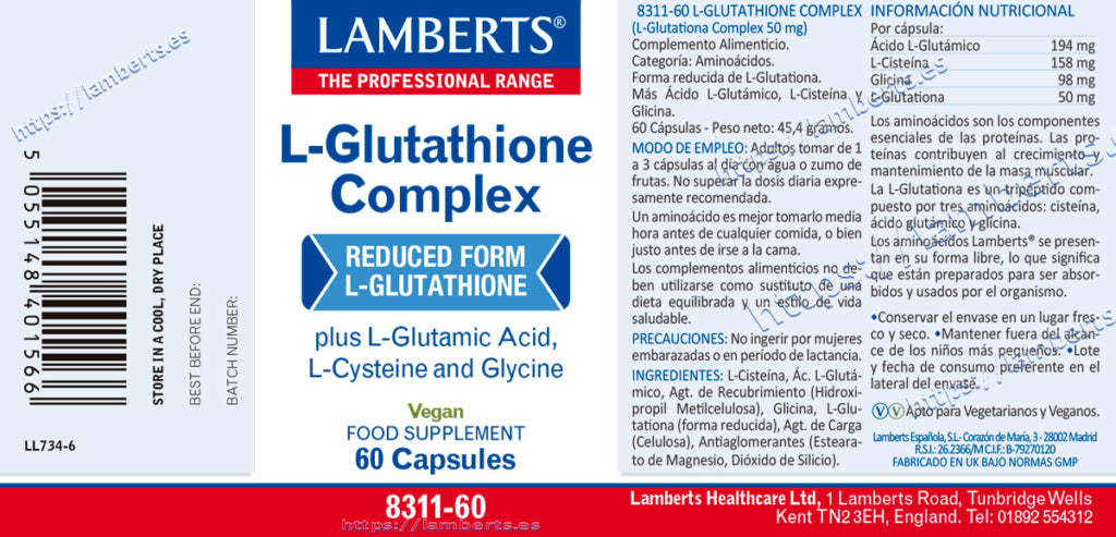 Complejo L-Glutationa 60 cáps – Lamberts (imagen 2)