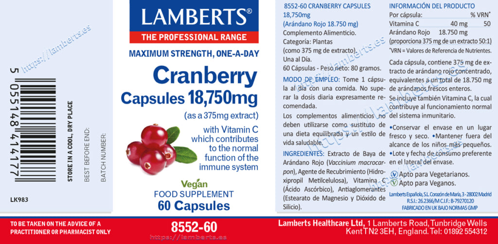 Arándano Rojo 18.750 mg 60 cápsulas – Lamberts (imagen 2)