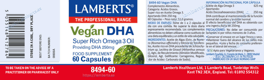 DHA Vegano 250 mg 60 cápsulas – Lamberts (imagen 2)