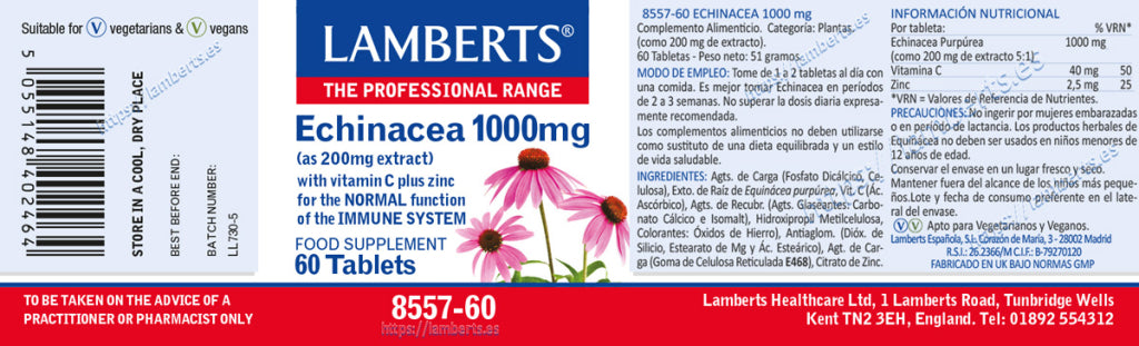 Equinácea 1.000 mg 60 tabletas – Lamberts (imagen 2)