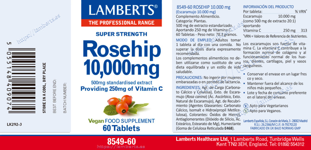 Escaramujo 10.000 mg 60 tabletas – Lamberts (imagen 2)