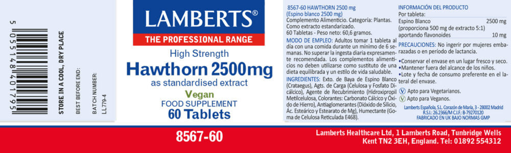 Espino Blanco 2500 mg 60 tabletas – Lamberts (imagen 2)