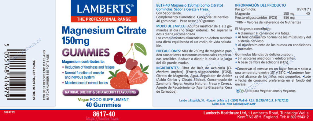 Magnesio 150 mg 40 gominolas – Lamberts (imagen 2)