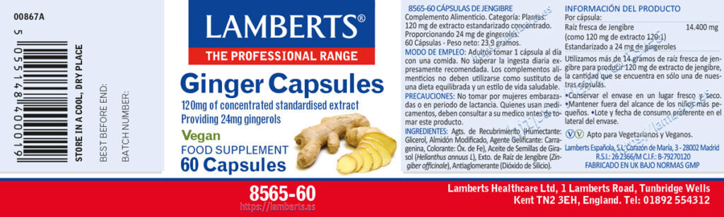 Jengibre cápsulas 60 unidades – Lamberts (imagen 2)