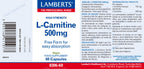 L-Carnitina 500 mg 60 cápsulas – Lamberts (imagen 2)