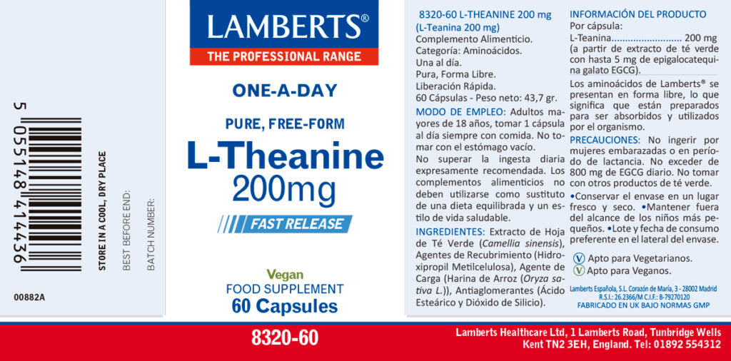 L-Teanina 200 mg 60 cápsulas – Lamberts (imagen 2)