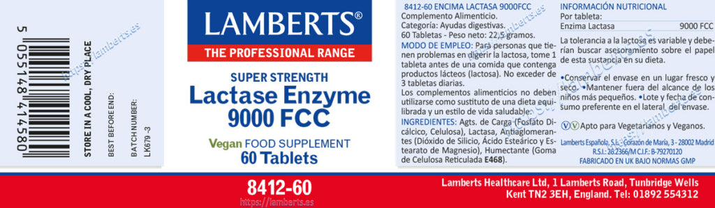 Lactasa 9000 FCC 60 tabletas – Lamberts (imagen 2)