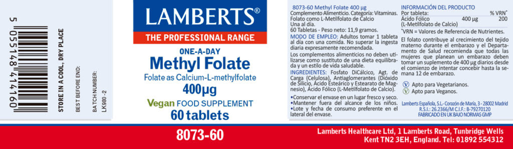 Methyl Folate 400 µg 60 tabletas – Lamberts (imagen 2)