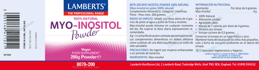 MYO-Inositol Polvo 200 g – Lamberts (imagen 2)