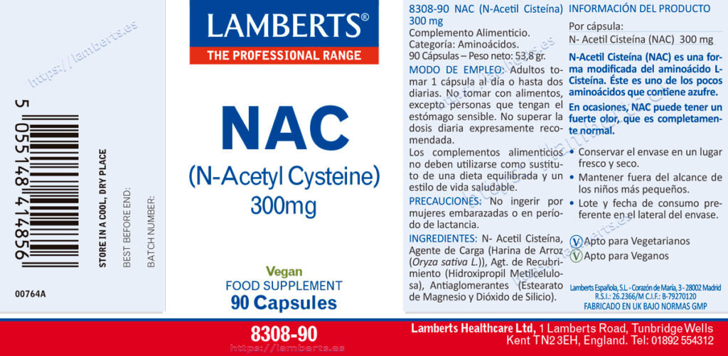 NAC 300 mg 90 cápsulas – Lamberts (imagen 2)