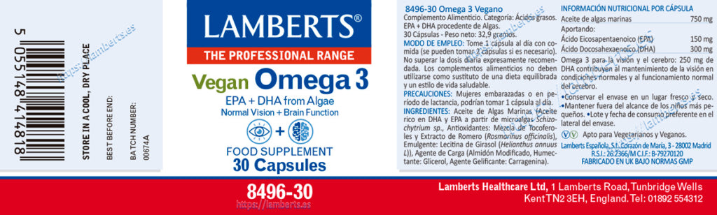 Omega 3 Vegano 30 cápsulas – Lamberts (imagen 2)