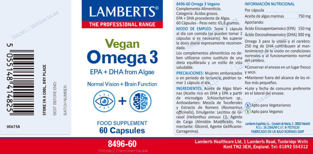 Omega 3 Vegano 60 cápsulas – Lamberts (imagen 2)