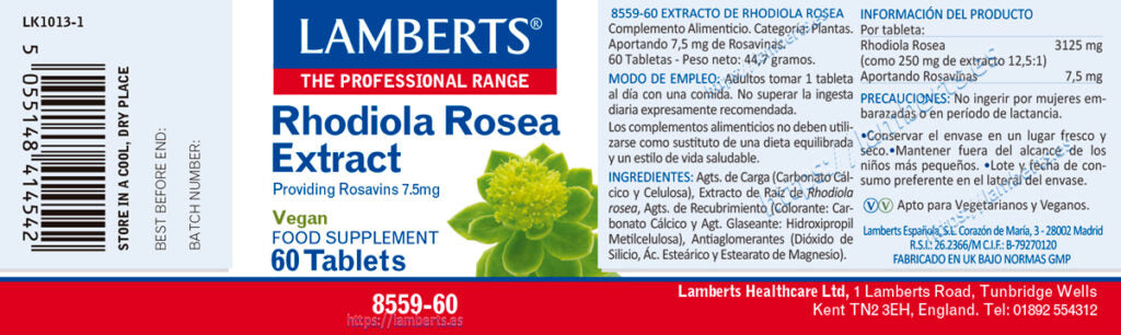 Rhodiola Rosea 3125 mg 60 tabletas – Lamberts (imagen 2)
