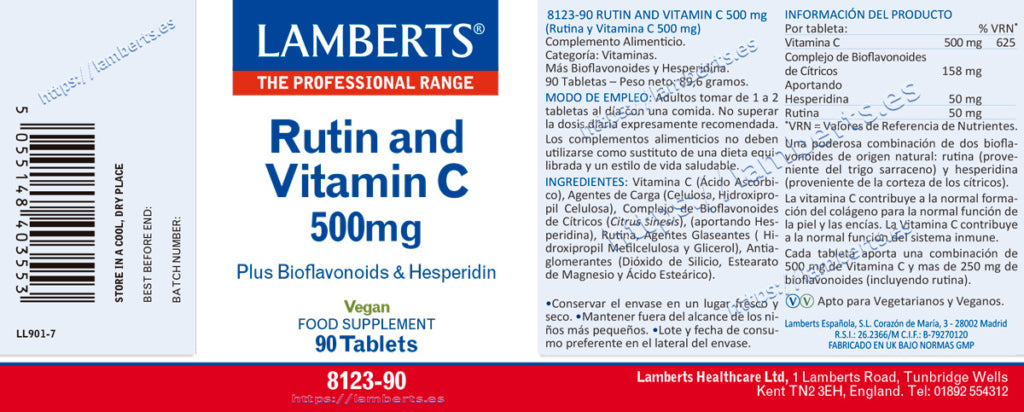 Rutina y Vitamina C 500 mg 90 tabletas – Lamberts (imagen 2)