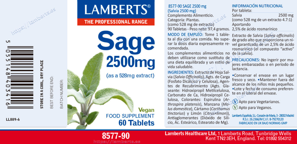 Salvia 2500 mg 90 tabletas – Lamberts (imagen 2)