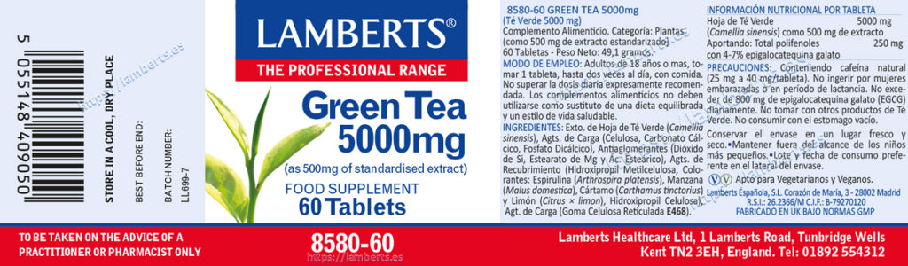Té Verde 500 mg 60 tabletas – Lamberts (imagen 2)