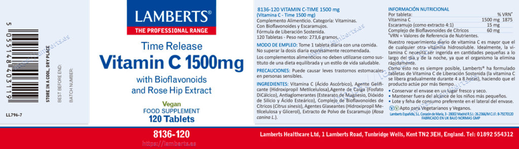 Vitamina C 1500 mg 120 tabletas – Lamberts (imagen 2)