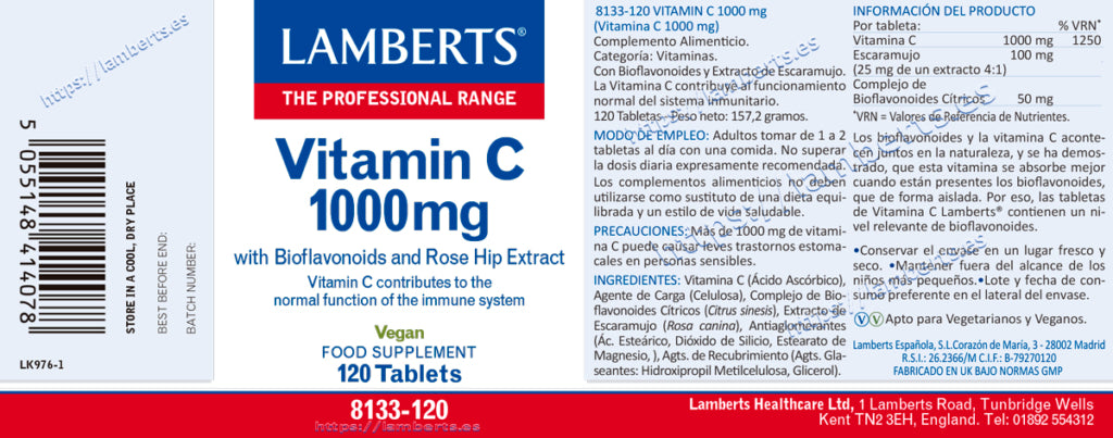 Vitamina C 1000 mg 60 tabletas – Lamberts (imagen 2)