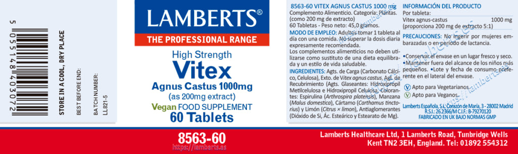 Vitex Agnus Castus 1000 mg 60 tabletas – Lamberts (imagen 2)